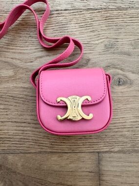 Celine Hot Pink Mini AirPod Case with Gold Triomphe Hardware